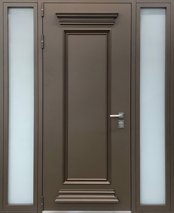 Входная группа с терморазрывом, стеклами по бокам и порошковой покраской с металлобагетом